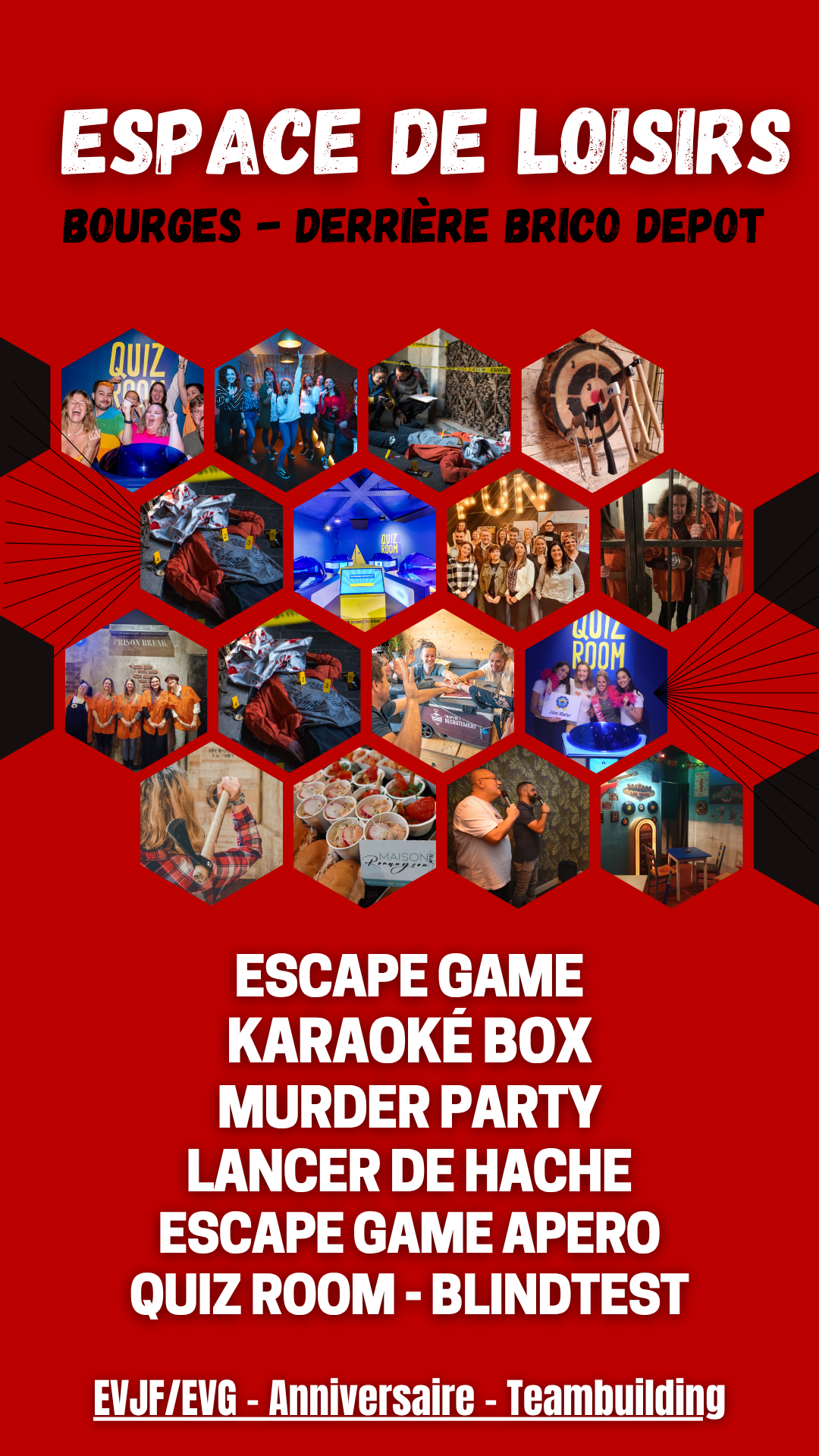 escape game blindtest bourges lancer de hache karaoke teambuilding anniversaire evjf evg fun sport factory